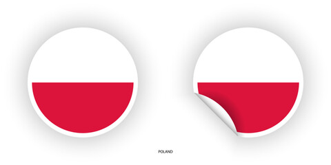 Poland sticker flag in circle shape and circle peeled shape on white background. Poland flag icon in circular form	
