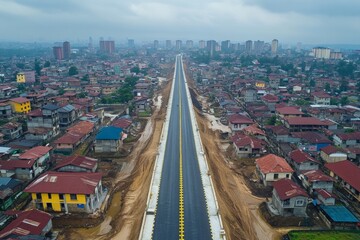 Obraz premium Urban Transformation Aerial View of New Infrastructure in Cityscape