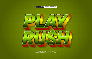 play rush editable text effect with a kids and game text style