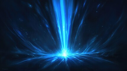 A stunning digital artwork featuring a burst of blue light radiating in all directions from a central point.