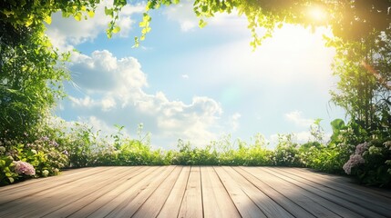 Fototapeta premium Creative outdoor background with lush greenery and soft natural light