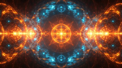 Obraz premium A mesmerizing abstract design featuring vibrant blue and orange glowing patterns, radiating energy and depth.