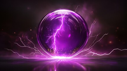 A mesmerizing purple sphere radiates electric energy, surrounded by vibrant purple sparks and a mystical aura.