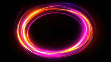 A vibrant, glowing circular light design in shades of pink, purple, and orange, set against a dark background.