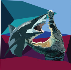 Wildlife Shark Art Illustration Poster Wildlife Shark And Crocodile Art Illustration Poster Image