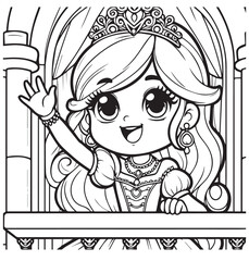 Design education page coloring princess gesture hand say hallo