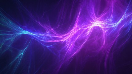 A vibrant abstract background featuring electric blue and purple wisps of light, creating a dynamic energy feel.