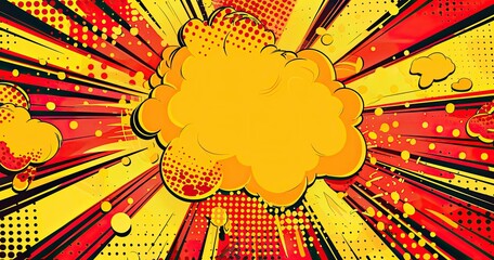 A vibrant comic-style explosion graphic with a blank central area for text or imagery.