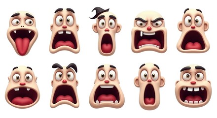 3D Cartoon Faces with Various Emotions - Set of 10 Expressive Illustrations for Social Media and Marketing