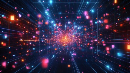 An abstract digital vortex filled with vibrant colors and dynamic light effects, creating a sense of depth and energy.