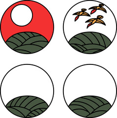 8月のカラーシンプル円形花札アイコンセット