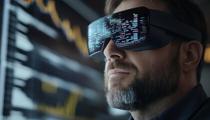 stock market analyst uses virtual reality for data visualization