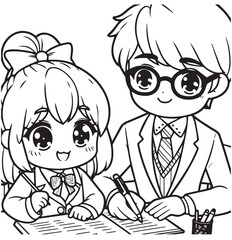 Coloring page design man teacher study with girl student