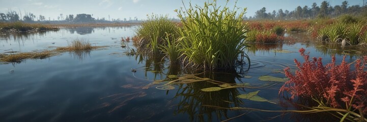 Dead aquatic plants tangled in a lake's submerged aquatic vegetation, underwater, tangle, aquatic life