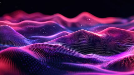 Abstract digital landscape with flowing waves in vibrant pink and blue hues, creating a mesmerizing visual effect.