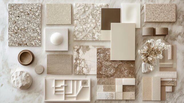 Visualize your design ideas with a diverse array of interior materials displayed on this mood board. 