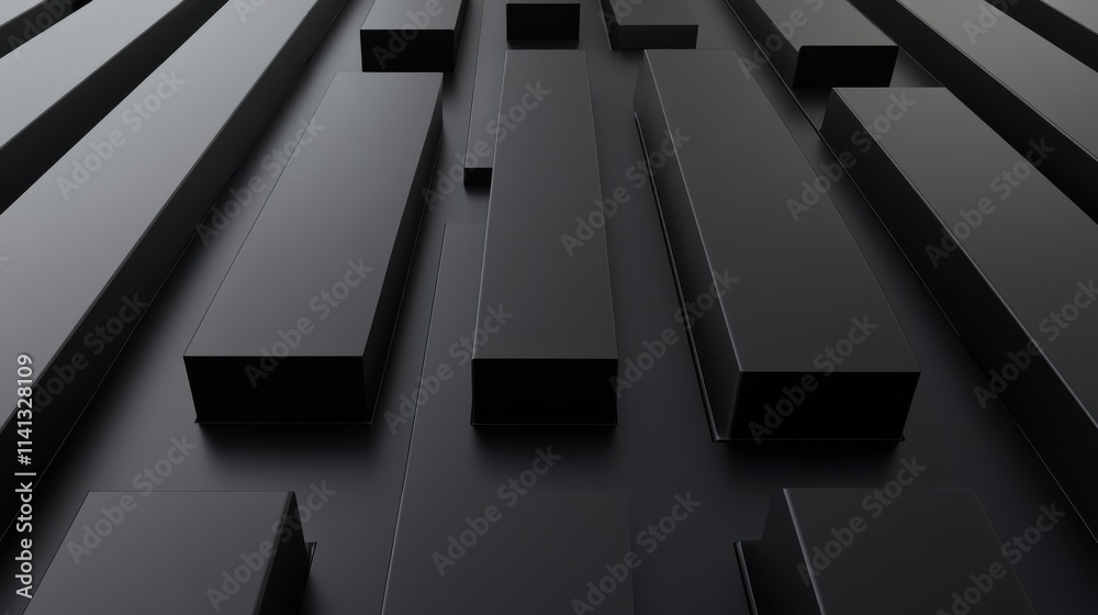 Poster abstract composition of black rectangular shapes creating a sense of depth and modernity.