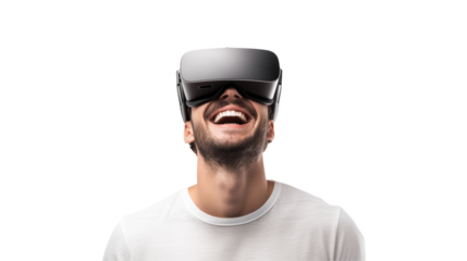Enthusiastic User Enjoying Virtual Reality Experience with VR Headset