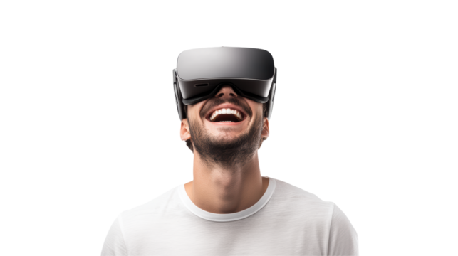 Enthusiastic User Enjoying Virtual Reality Experience with VR Headset
