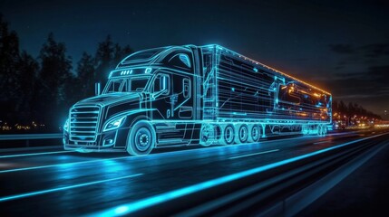 Autonomous semi truck technology transforms nighttime road travel.