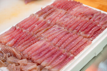 Korean traditional food. Skate sashimi