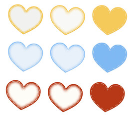 アップリケ風の赤と黄色と青のハートマークの素材セット