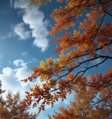 Gentle breeze rustling leaves under a clear blue sky with dark clouds , outdoor, green, wind