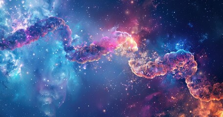 A vibrant cosmic scene showcasing colorful nebulae and star formations in deep space.
