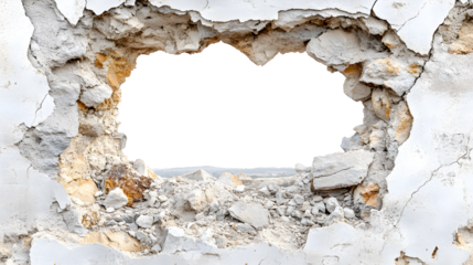 A large hole in a wall with a view of the sky