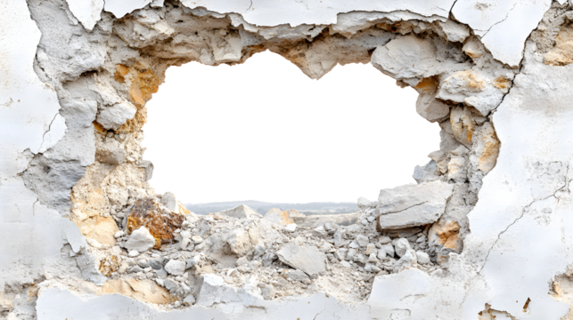 A large hole in a wall with a view of the sky