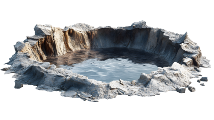 A large hole in the ground with water in it