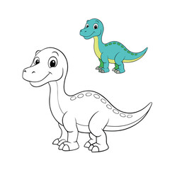 A fun dinosaur coloring page featuring a playful dinosaur surrounded by plants and rocks, perfect for sparking creativity and imagination in kids of all ages.