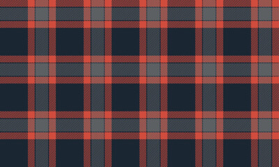 Plaid fabric pattern, navy, orange, gray, seamless for textile and design clothes skirt pants apron tablecloth blanket or decoration fabric. Vector illustration.