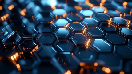 Fototapeta premium Futuristic digital hexagon pattern with abstract geometric design in blue gradient