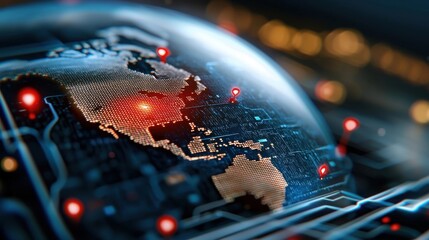 Digital global network and connectivity with world map on futuristic technological background  Concept of international communication data transfer and worldwide information infrastructure