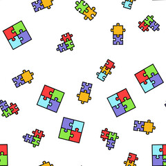 puzzle jigsaw piece, business vector seamless pattern thin line illustration