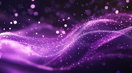 Obraz premium Abstract digital purple particles wave with shining dots and stars, glowing light background