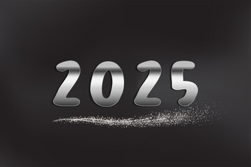 New Year 2025 Silver Glitter Beautiful Bright And Shining Design And Black Background