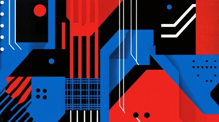 Bold Minimalist Computer Chip Design in Red and Blue