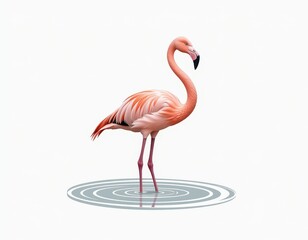 Fototapeta premium A vibrant pink flamingo stands proudly in a shallow pool of water, its long neck stretched out to the side as it surveys its surroundings with a gentle gaze