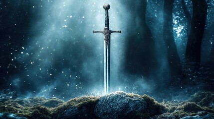Naklejka premium Excalibur: The Legendary Sword in the Stone