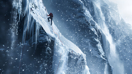 Snow-Covered Frozen Waterfall in Winter Wonderland

