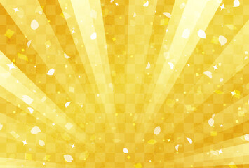 金色の花吹雪と和風パターンの背景イラスト