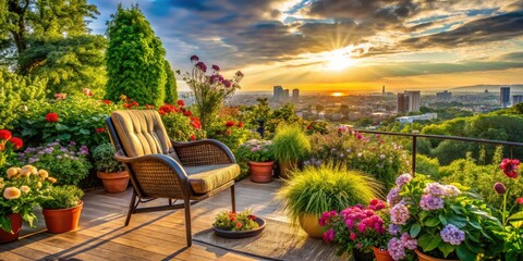 Flourishing flowers and lush greenery transform this city terrace into a relaxing retreat.