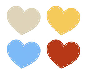 白い線で縫われた4色のハートのシンボル