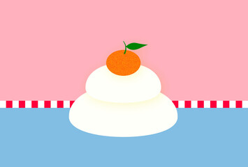 年賀状、鏡餅とカラフル背景