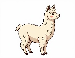 Fototapeta premium A majestic white alpaca with bold black legs and feet turns its gentle face to the viewer, its curved tail swishing to one side