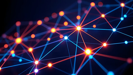 Global Network Connection: Abstract digital illustration of a vibrant network, showcasing interconnected nodes and glowing lines representing global communication and data flow.  