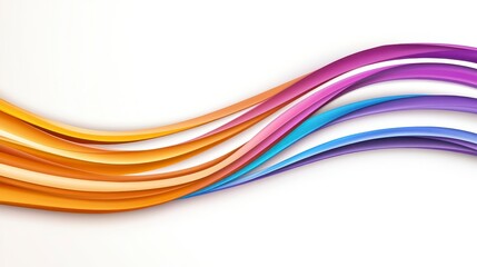 A vibrant, flowing design featuring colorful waves in orange, purple, and blue against a light background.