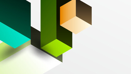 Sleek abstract design featuring isometric 3D blocks in a clean, modern composition. Perfect for tech-inspired themes, with vibrant colors and geometric precision